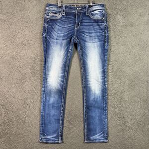 Rock Revival Jeans Womens 31 Blue Flo Easy Skinny Fit Stretch Dark Wash Denim